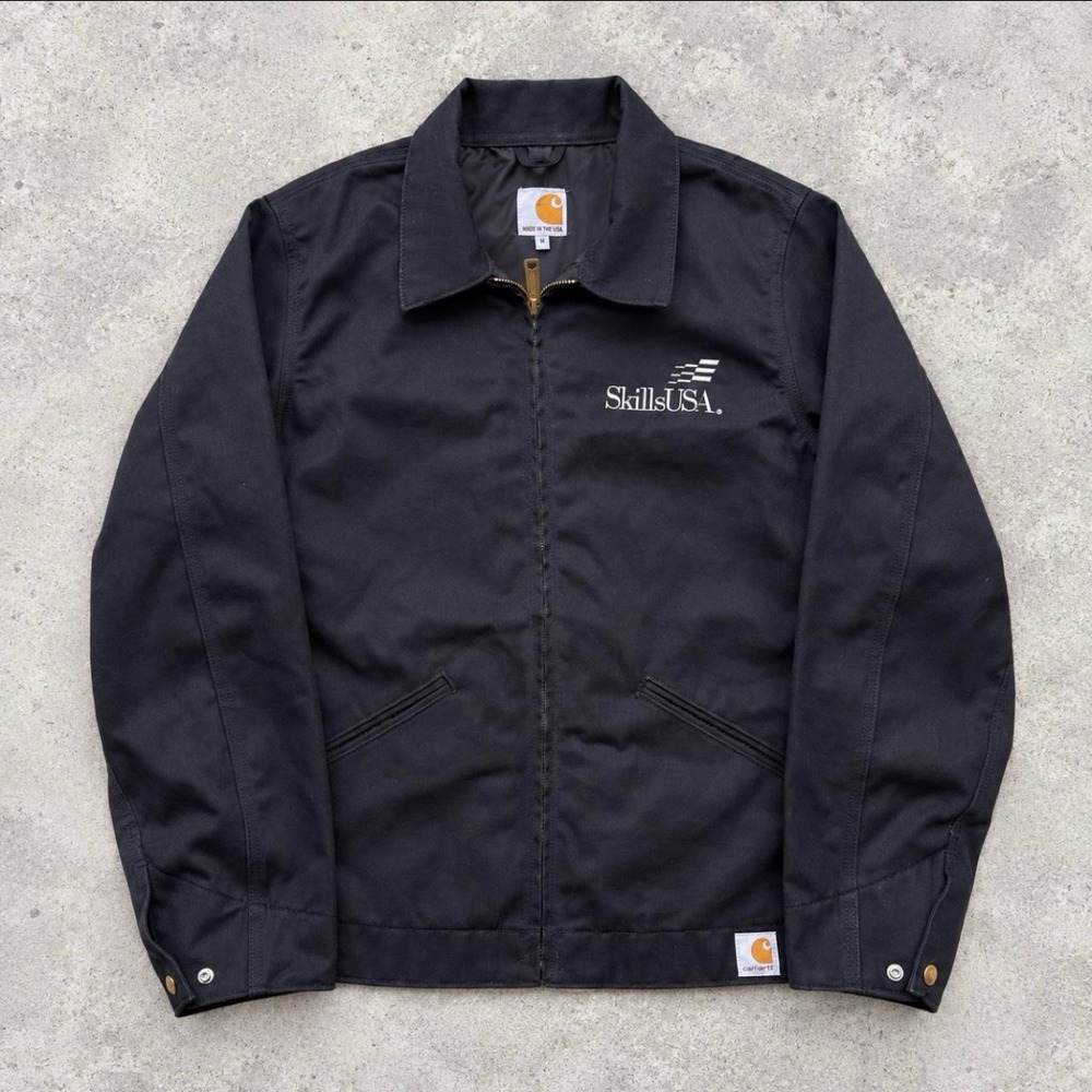 Vintage Carhartt SkillsUSA Detroit Work Jacket Black Made in USA Mens M-L 90s